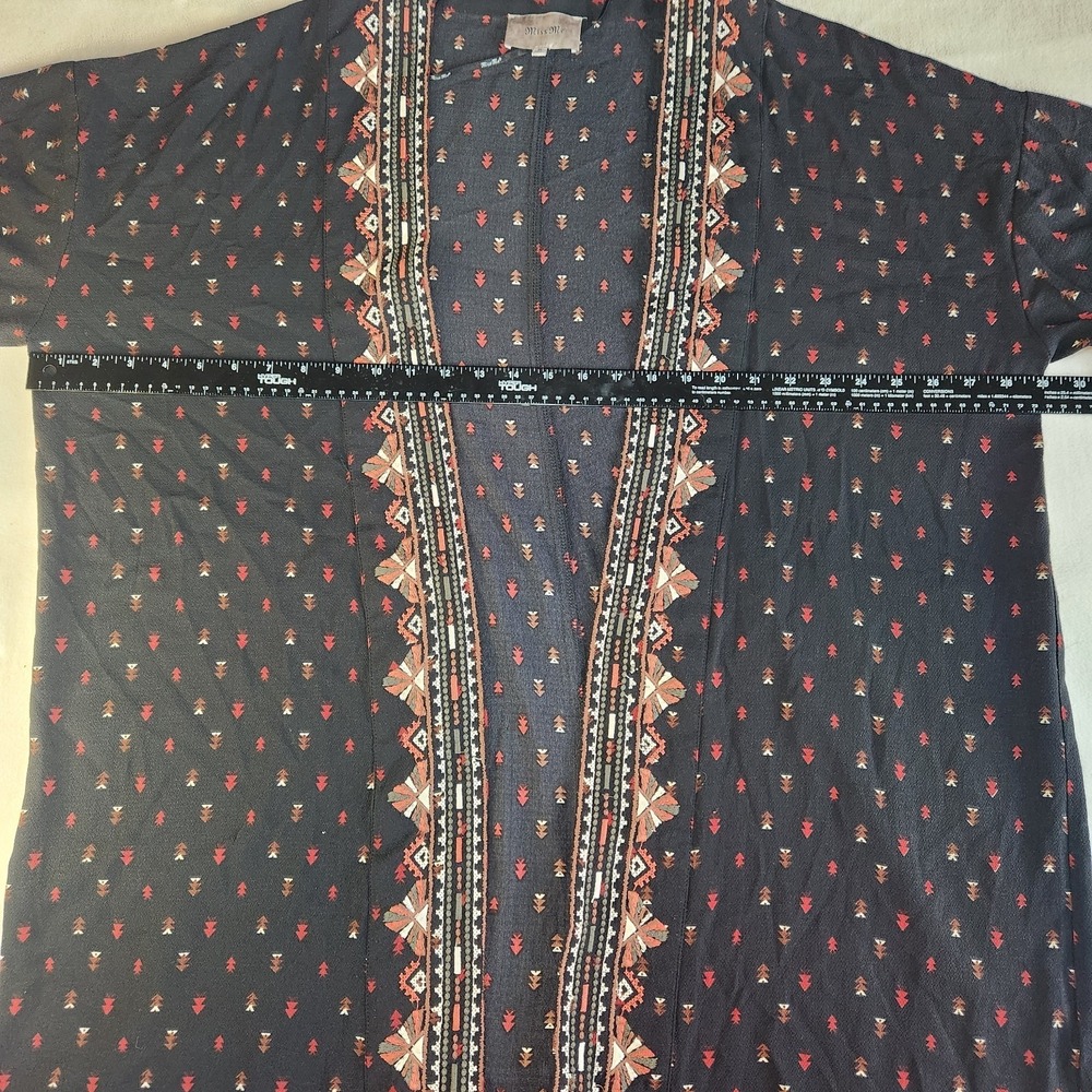 MISS ME Kimono Cardigan Womens Medium Black Southwest Tribal Sheer Short Sleeves - Picture 5 of 6